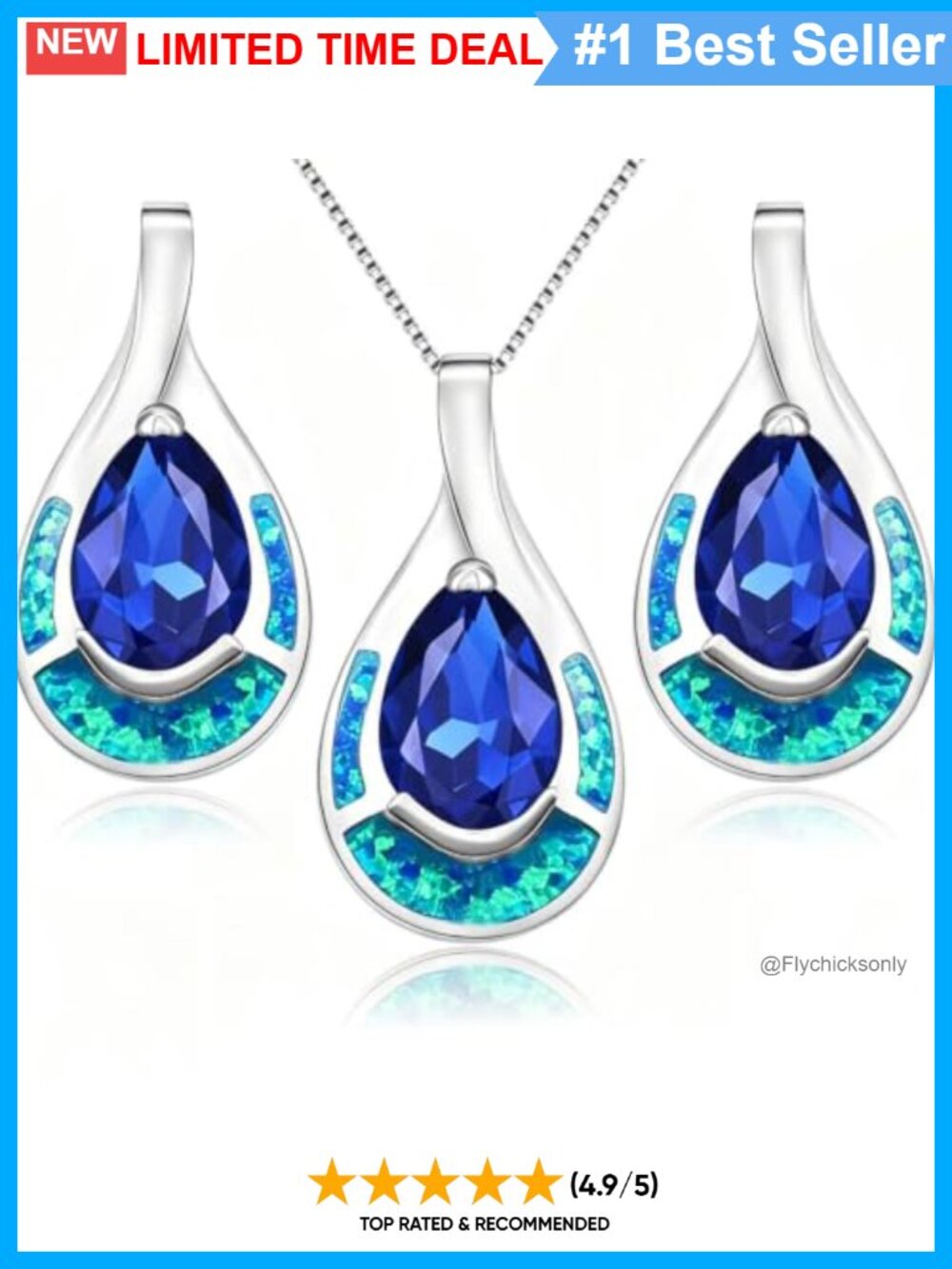 Simulated Opal Teardrop Jewelry Set Pendant Necklace Drop Earrings